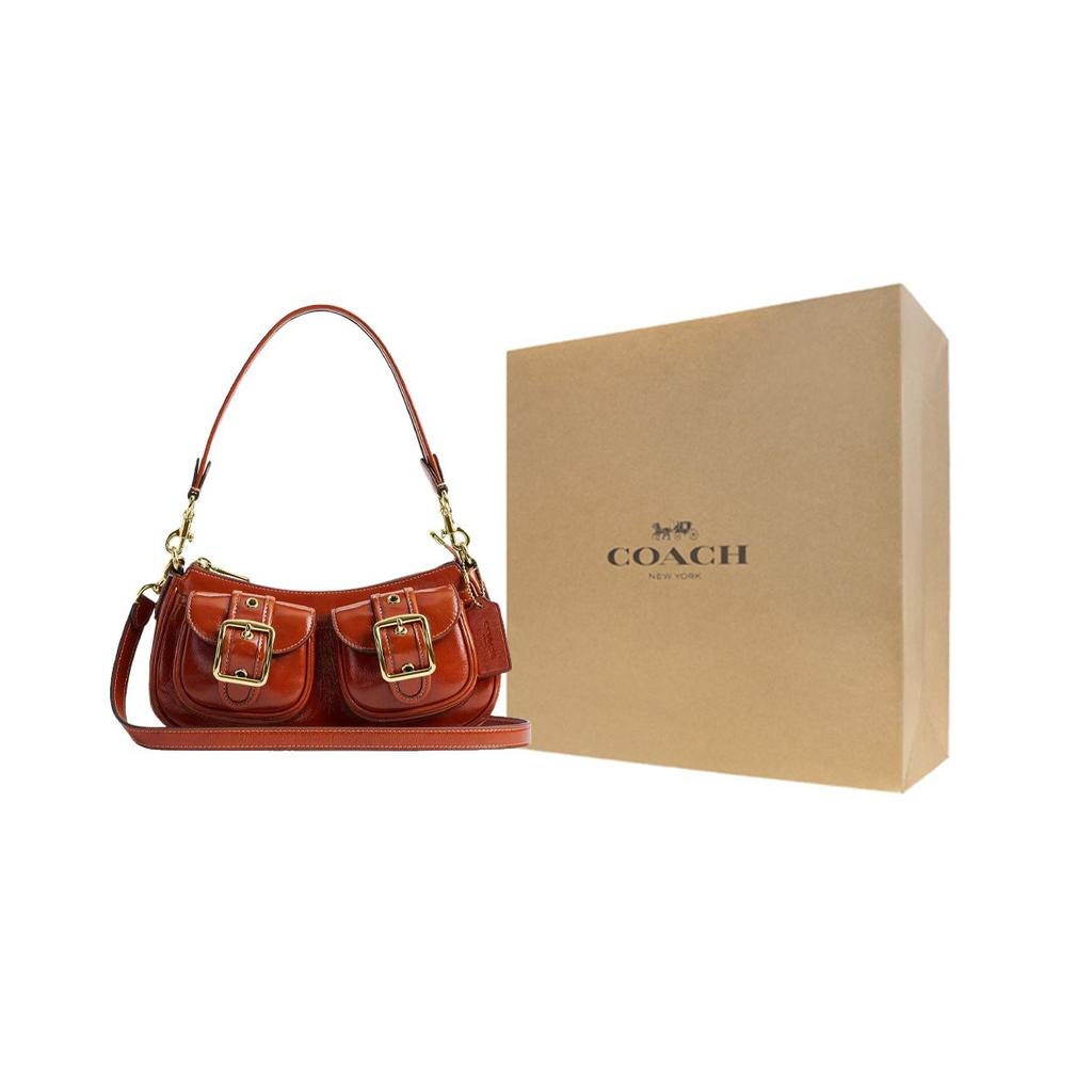 Coach Ashton 25 External Snap Pocket Leather Shoulder Bag Women Shoulder Bag Cinnamon Gold CBJ01-IMYW7