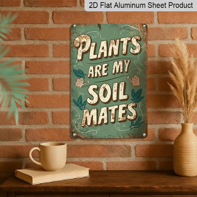 2D Flat 1pc Vintage Sign - "Plants Are My Soilmates" Irish Bar Art, Durable Aluminium Wall Decor, 8x12 Inches, Green Beer & St. Patrick'S Day Theme