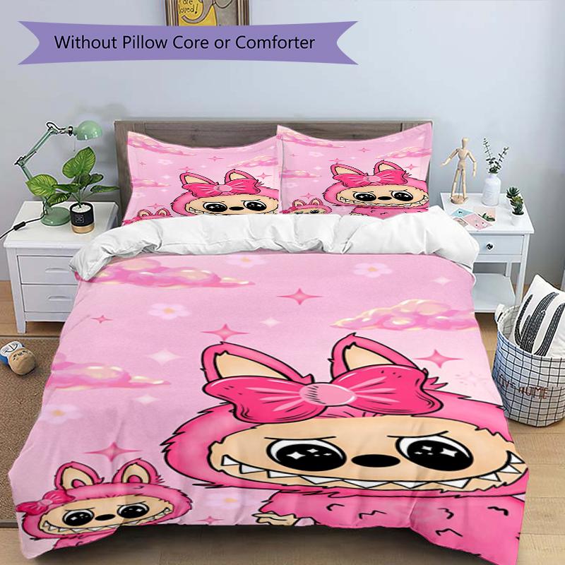 Pink Fantasy Design Bed Bedding Set 1 Duvet Cover + 2 Pillowcases Soft Breathable Household Bed Linens