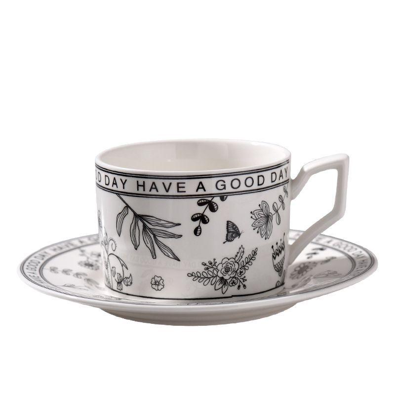 Exquisite Retro Floral Black & White Coffee Cup Set - Luxury Summer Gift Box