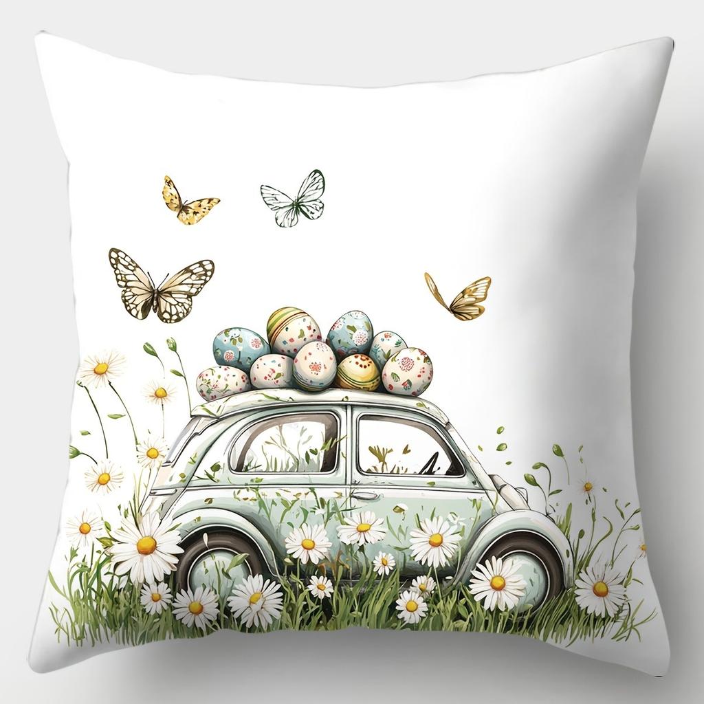Short Plush Material Pillowcasehappy Easter Decoration Pillowcase Home Festive Decoration Flower Butterfly Rabbit Egg Print Livi