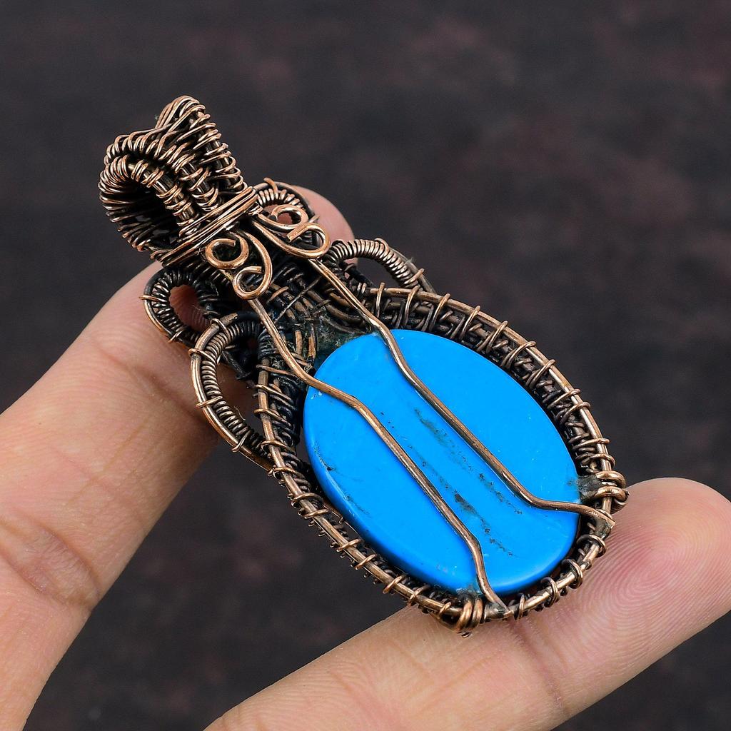 Sleeping Beauty Turquoise Pendant Copper Wire Wrapped Pendant Swiss Blue Topaz Pendant Handmade Copper Jewelry Gemstone Pendant Gift For Him