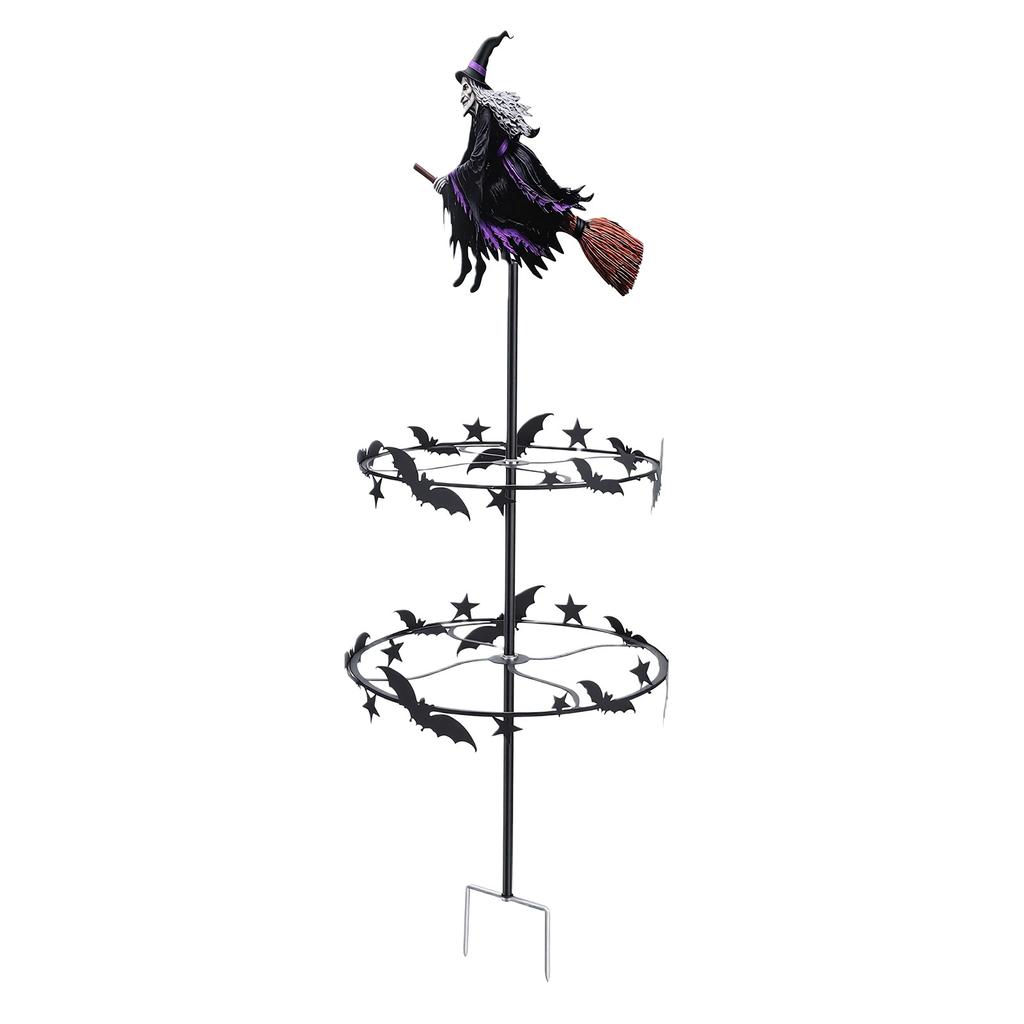 Wind Spinner Outdoor Garden Flying Witch Bat Stake Decoration Wind Sculptures Spinner for Lawn