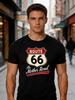 Unisex T-shirt z okrągłym dekoltem Znak drogowy Route 66 Nadruk z literami z przodu Krótki rękaw Oversize Męski Codzienny Casual Miękki Oddychający Podstawowa odzież Góra