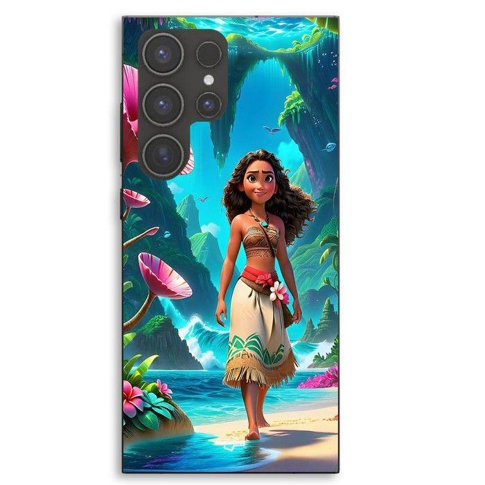 Coque de téléphone - MANIACASE - Samsung Galaxy S23 Ultra - Silicone TPU - Noir - Motif Vaiana Art Amine