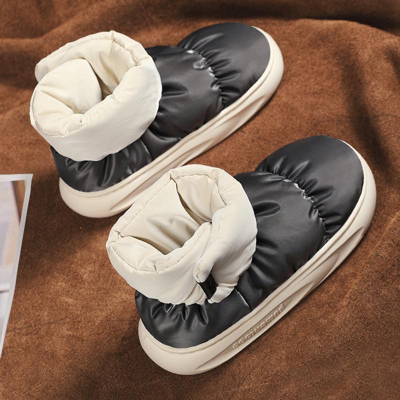 Waterproof cotton slippers women's winter snow boots outdoor wear indoor home plush warm confinement couple cotton shoes men