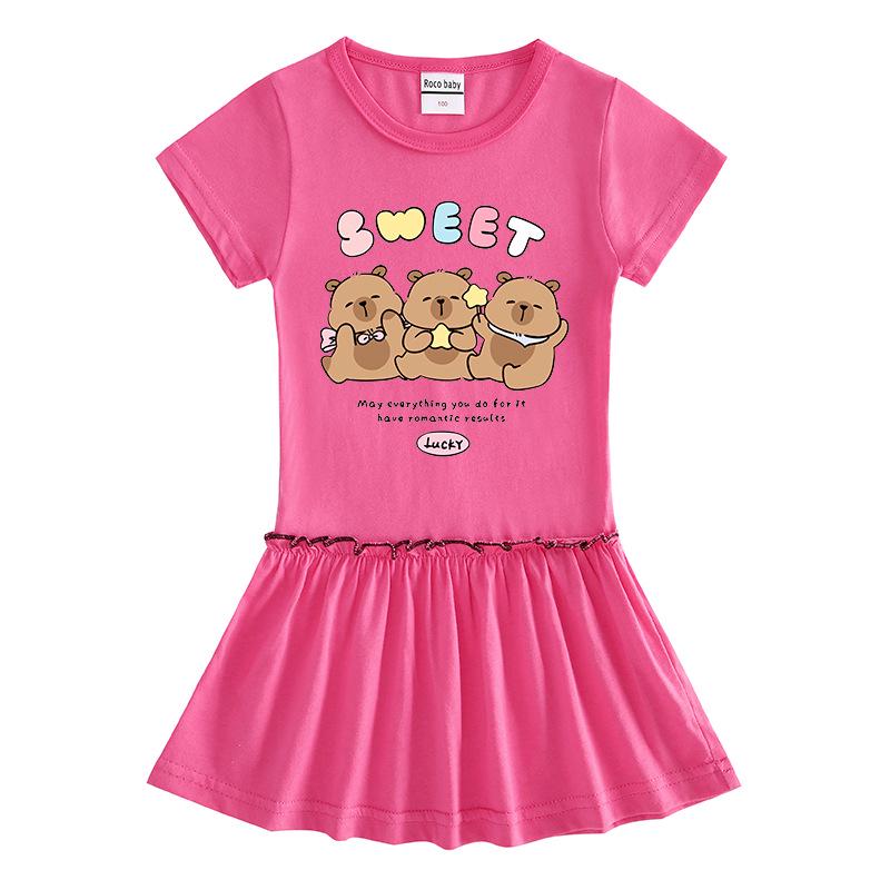 Sommer Cartoon Raglan Colorblock Kleid: Süßes Mädchen-Kleid mit Faltenrock und Rüschen