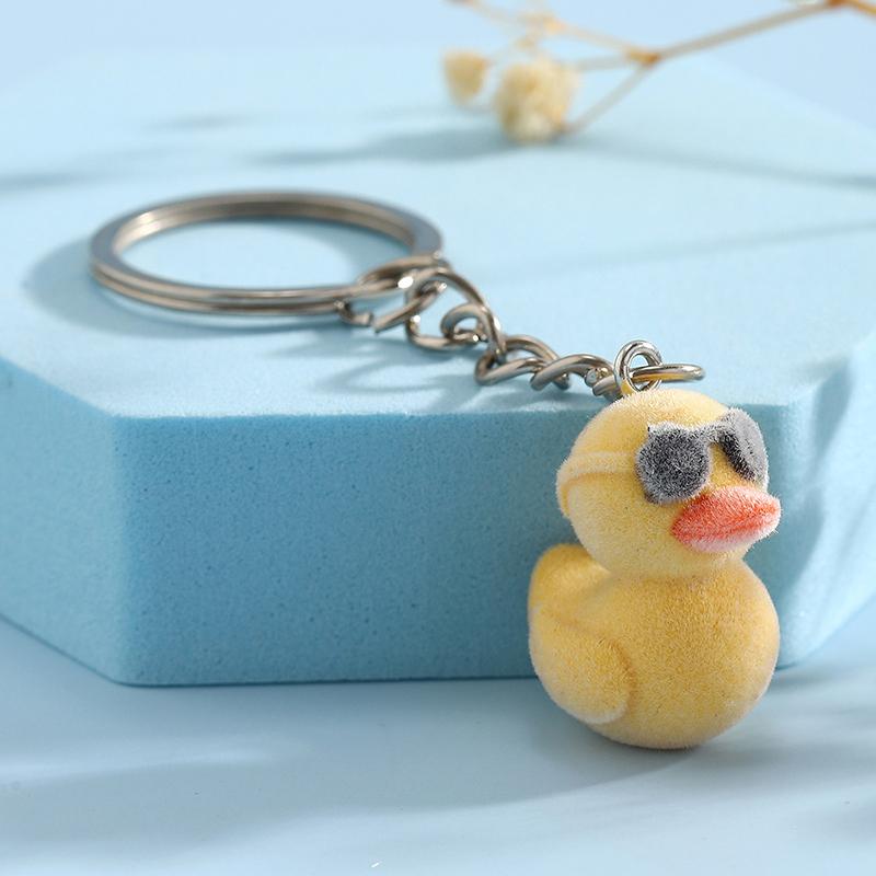 Cartoon Flocking Duck Keyring Creative 3D Little Yellow Duck Keychain Car Key Holder Bag Pendant Decoration Couple Gifts