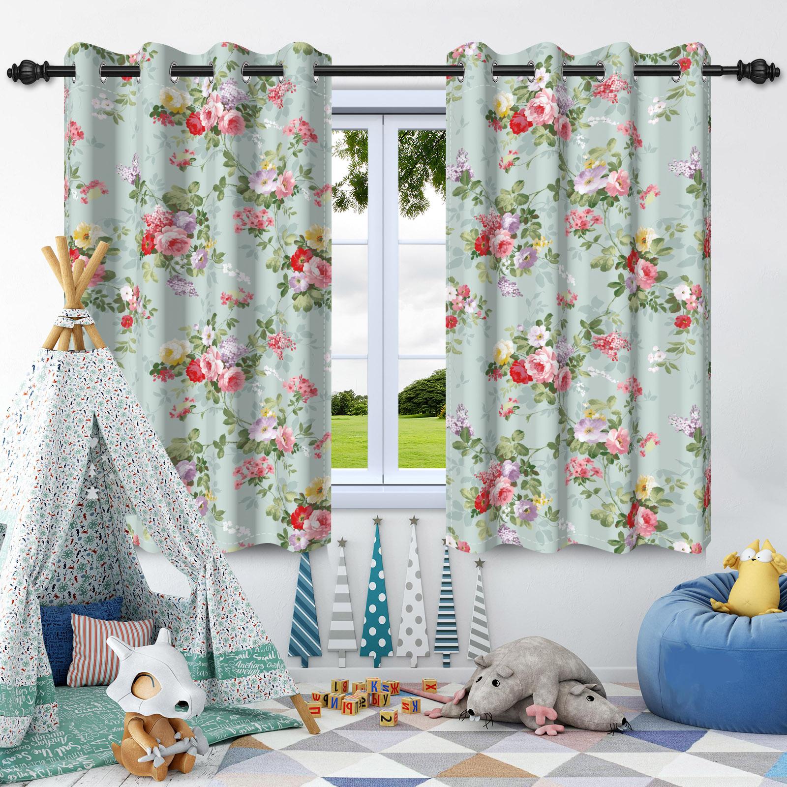 

2Pcs Classical Flowers Blackout Curtains Floral Vintage Window Drapes Thermal Insulated Bedroom Living Room Cafe Decoration 50x120cm 2pcs
