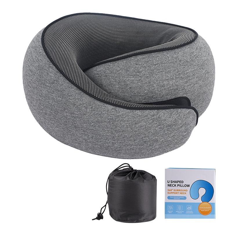 U-Shaped Memory Foam Travel Neck Pillow - No Head Tilt Support for Airplane and Office Use