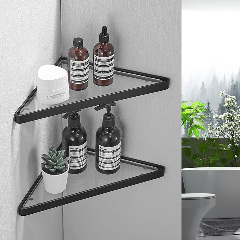 Nickel/Black Bathroom Corner Rack 304 Stainless Steel Shower Room Glass Shelf Wall-mounted Bath Storage Rack Triangle Rack