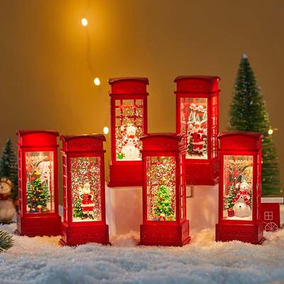 1pc Christmas Decorations Resin Wind Light With Water & Crystal Design, Featuring Santa Claus & Telephone Booth Pattern, Great A