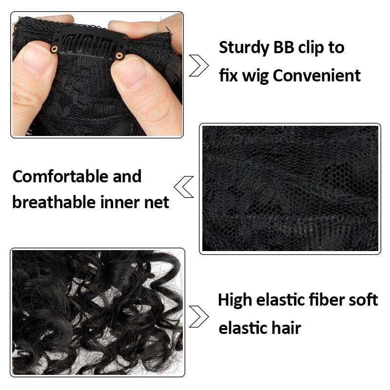 XINRAN Women Curly Fake Bangs Hair Clip Natural Synthetic Black Brown Hair Extension Piece for Natural Hair Bangs Hair Extension