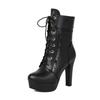 Black Super High Heels Thick Heel Round Head Waterproof Table Short Boots Women's Fashion Commuter Large Size 46 47
