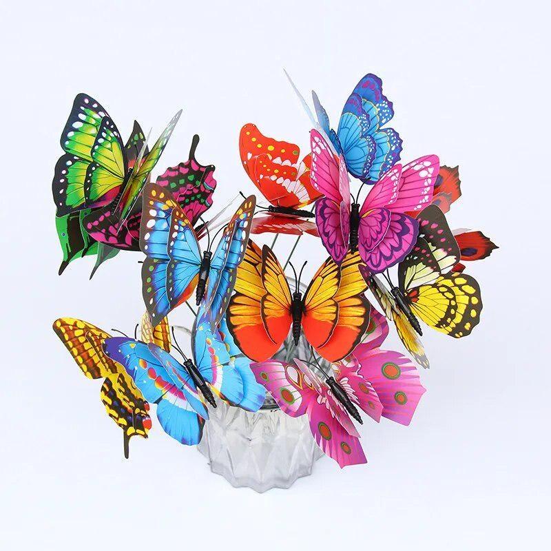 20pcs Double Layer Butterflies Garden Yard Planter Colorful Butterfly Stakes Decoracion Outdoor Decor Flower Pots Decoration
