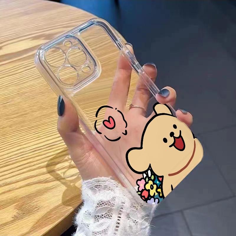 Cute Peeking Bear Phone Case For iPhone 17 Air 16E 16 15 14 11 Pro Max Plus 13 12 Mini 8 7 X Transparent Shockproof Cover