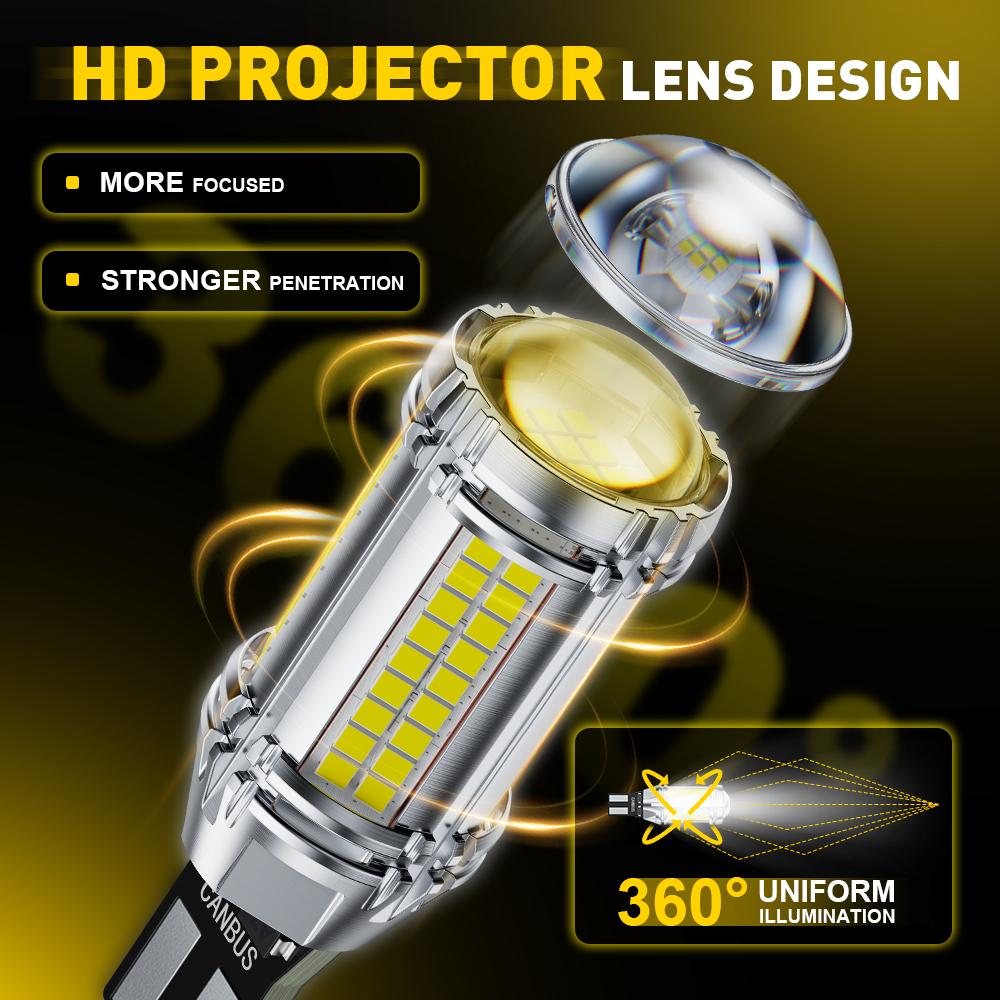 AUXITO 2Pcs T15 W16W LED Rear Back-up Light Bulbs 6500K White 906 904 912 921 Reverse Light With HD Projector LENS Super Bright Dome Lights 6