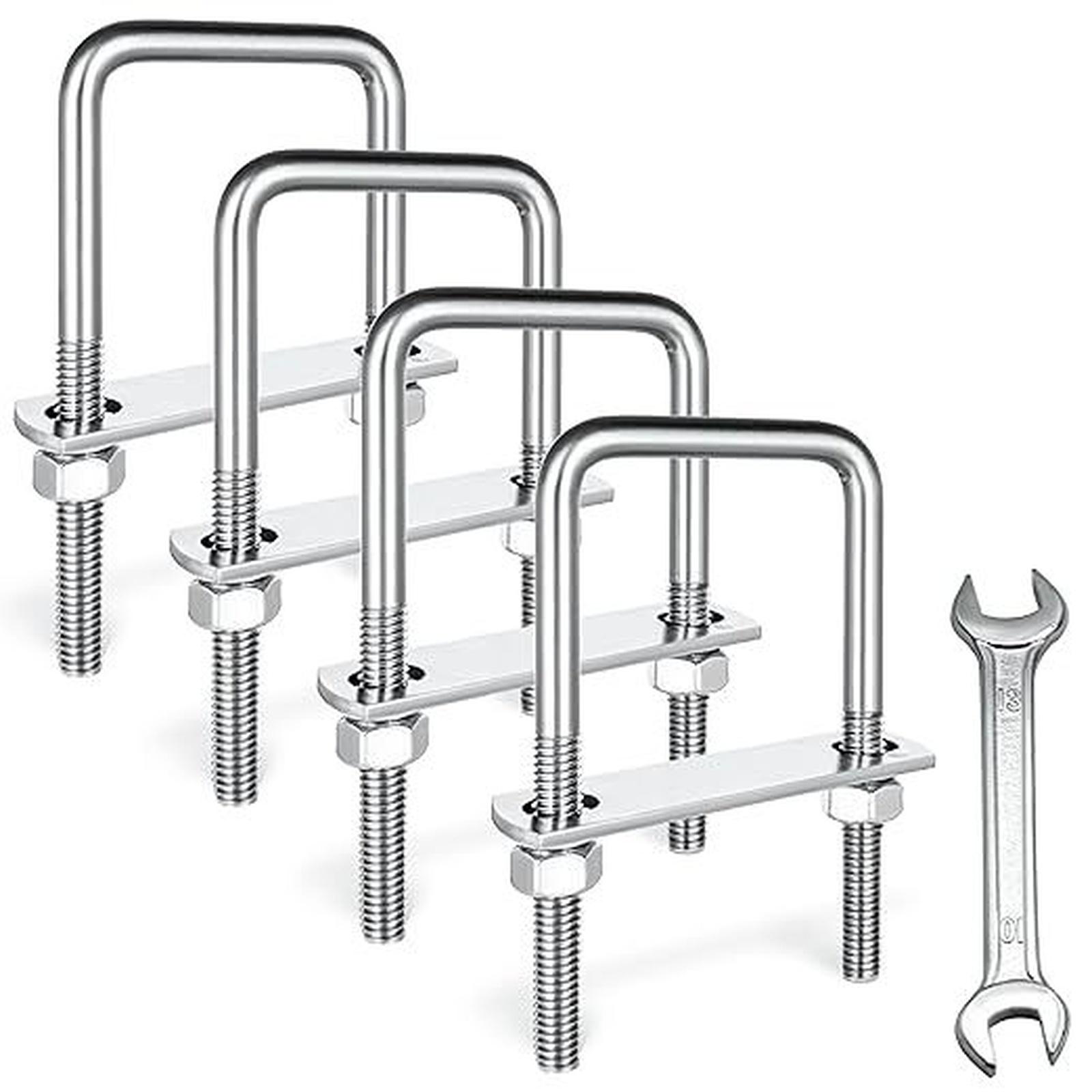 

4 комплекта квадратных U-образных болтов M8, U-образные болты шириной 2 дюйма, квадратные U-образные болты из нержавеющей стали 304, с пластиной и шайбами(4, M8 x 50 мм x 100 мм) one size серебряный