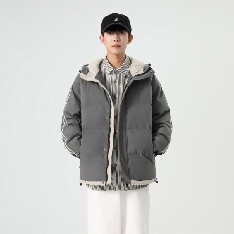Cotton Clothing Men's Winter Large Size Hooded Stripe Loose Thickened Cotton Jacket Warm and Casual Cotton Jacket