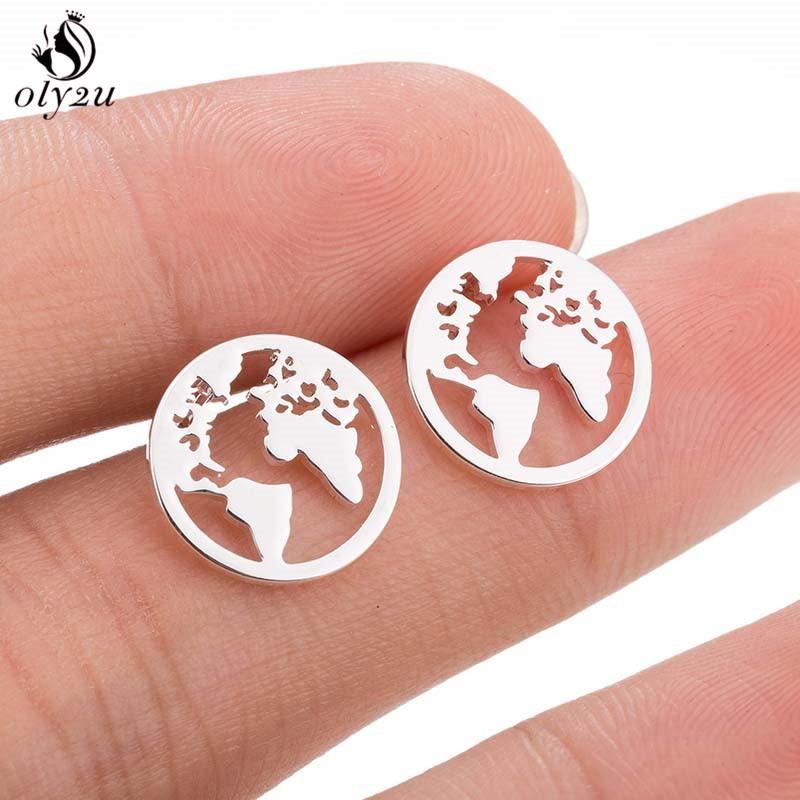Cute Ballet Earings Women Jewelry Minimalist Puzzle Dinosaur Map Wave Cat Stainless Steel Stud Earrings Girls Pendientes