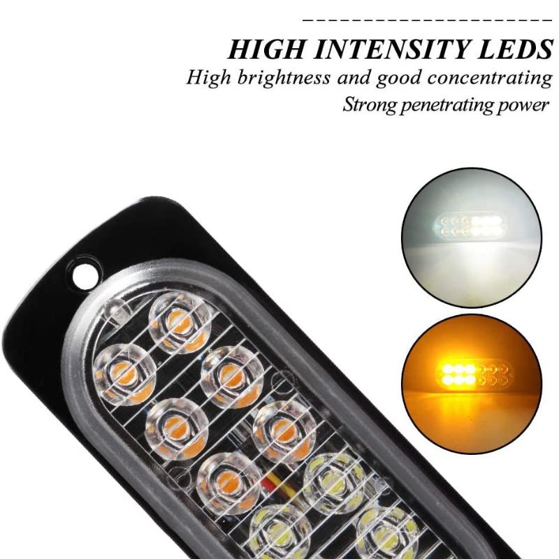 4PC 12LED High Light Truck Side Warning Light Emergency Light Amber Constant Warning Super Bright Side Warning Lamp Assembly 12V