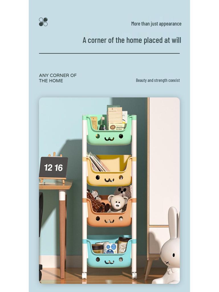 Children's Floor-Standing Trolley Bookshelf & Toy Organizer