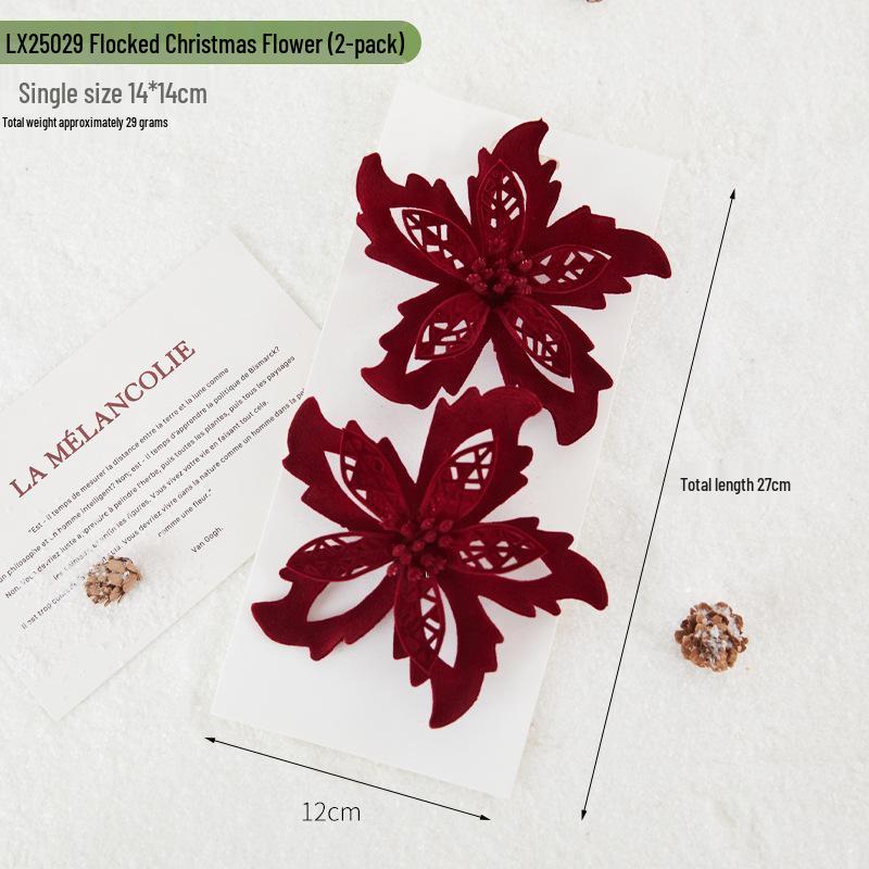 Cross-border Christmas Eve Tree Decorations: Flocking Bow & Flower Scene Pendant.