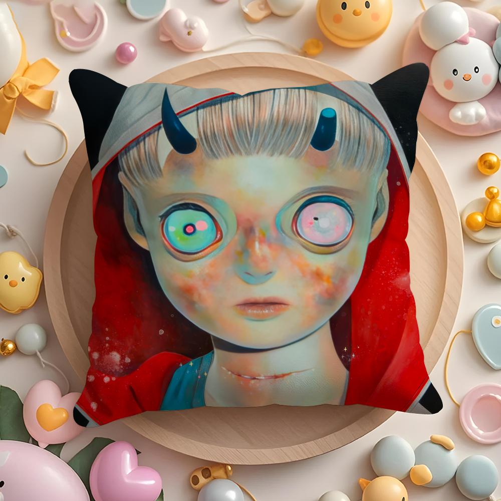 H-Hikari Shimoda IllustrationS Cushion Cover Home & Car Multi-Scene Pillow Cover - Reversible, Soft & Durable for Daily Use