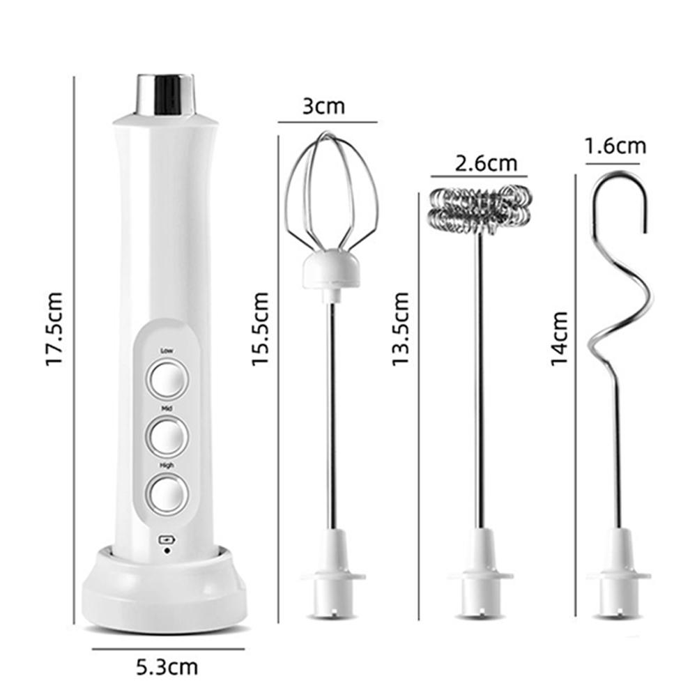 Rechargeable Handheld Milk Frother 3 Speeds Drink Mixer With 3 Heads, Red