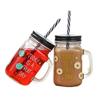 Summer Fruit Creative Mason Jar Cold Drink Glass Cup Juice Beverage Cup with Lid 500ml