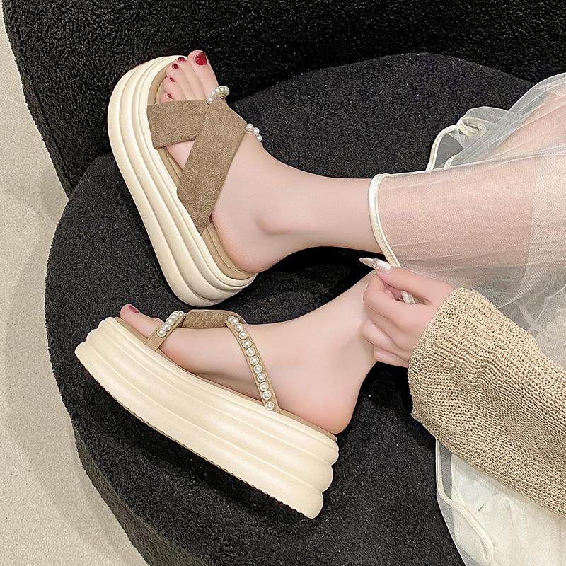 Fashion NEW 7CM Heels Wedge Slides Sandals Women Casual Outdoor Slippers Female Summer Non Slip Beach Slipper Walking Chunky Shoes Woman