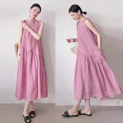 5 Colors Cotton Linen Dresses for Women Summer New Style Bohemian Loose Breathable Sleeveless Solid Linen Dress