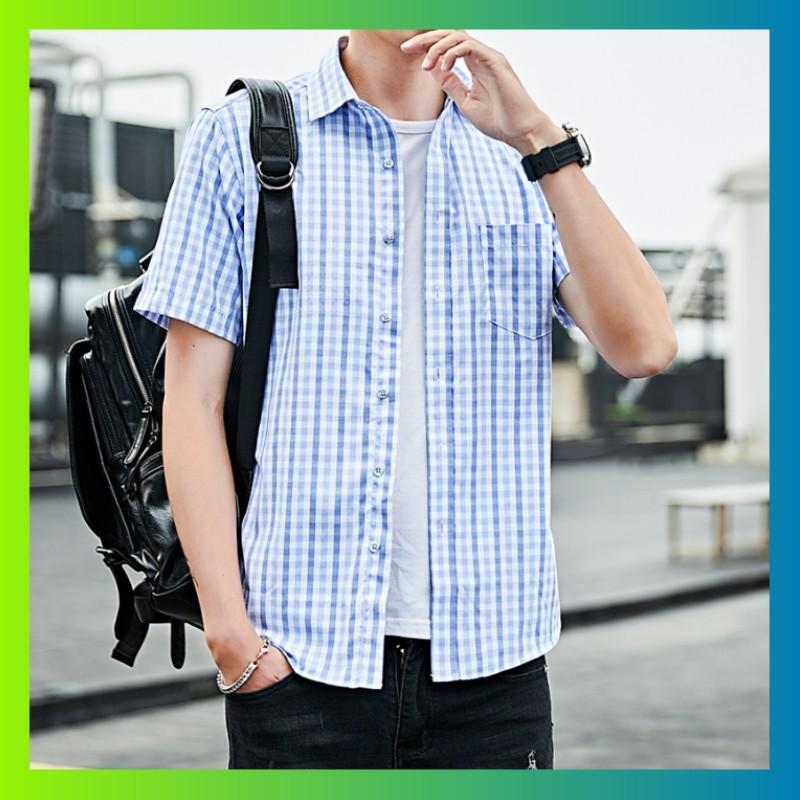 

Мужская клетчатая повседневная тонкая рубашка с коротким рукавом, модное молодежное пальто 38