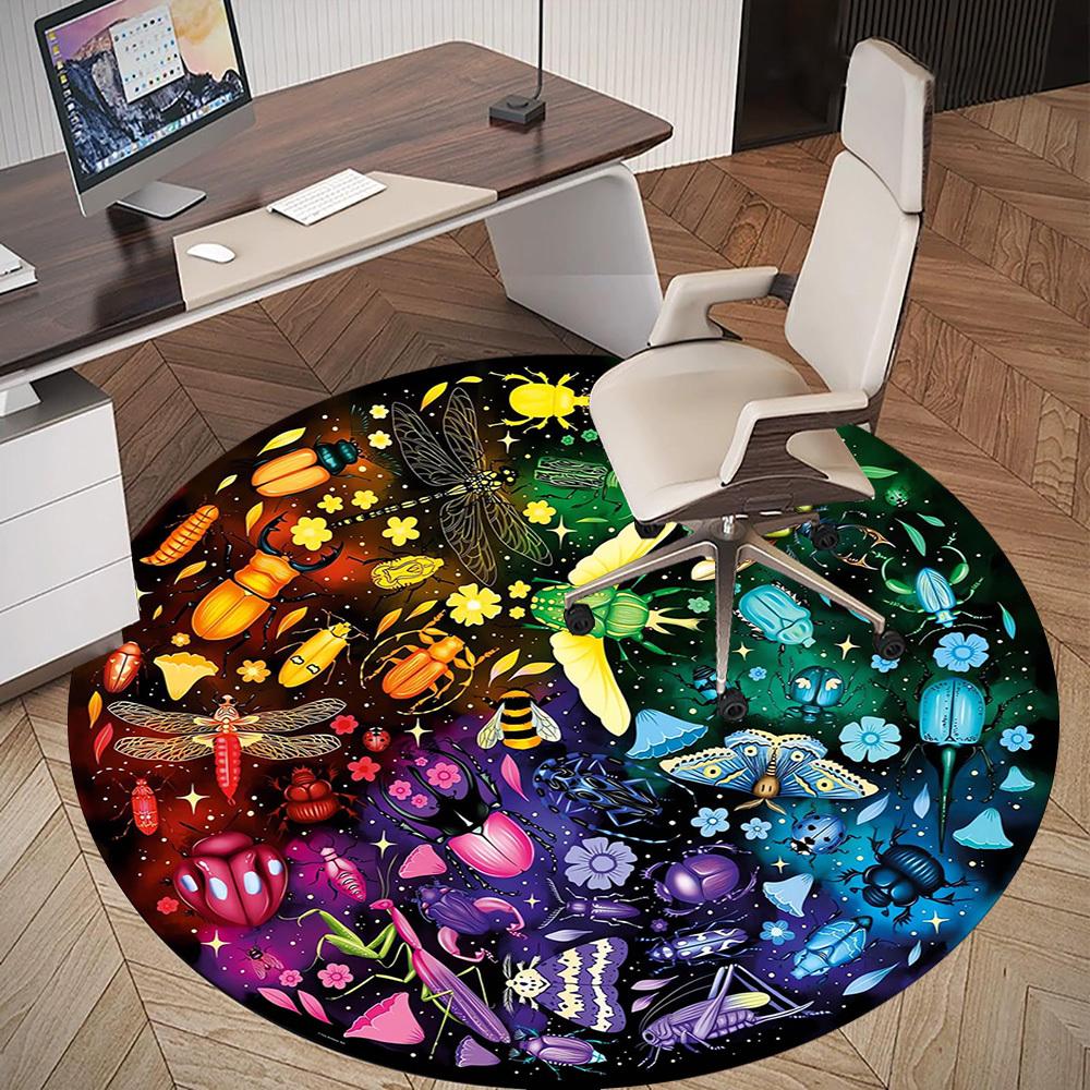 1pc Insects, Circular Pattern Office Round Rugs, Under Chair Round Rugs for Living Room, Bedroom, Bathroom Decoration Carpet 091842