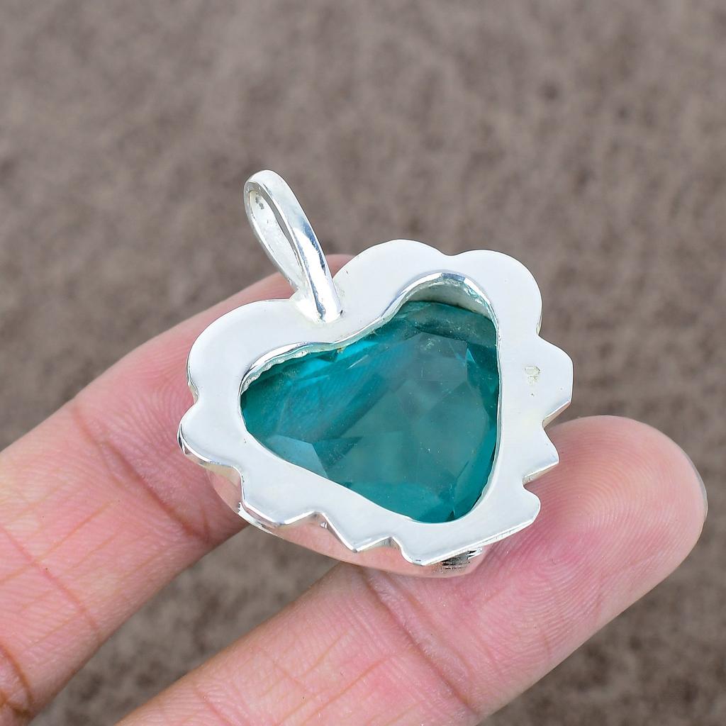 Indicolite Tourmaline Gemstone 925 Sterling Silver Jewelry Pendant 1.58" KKG-554