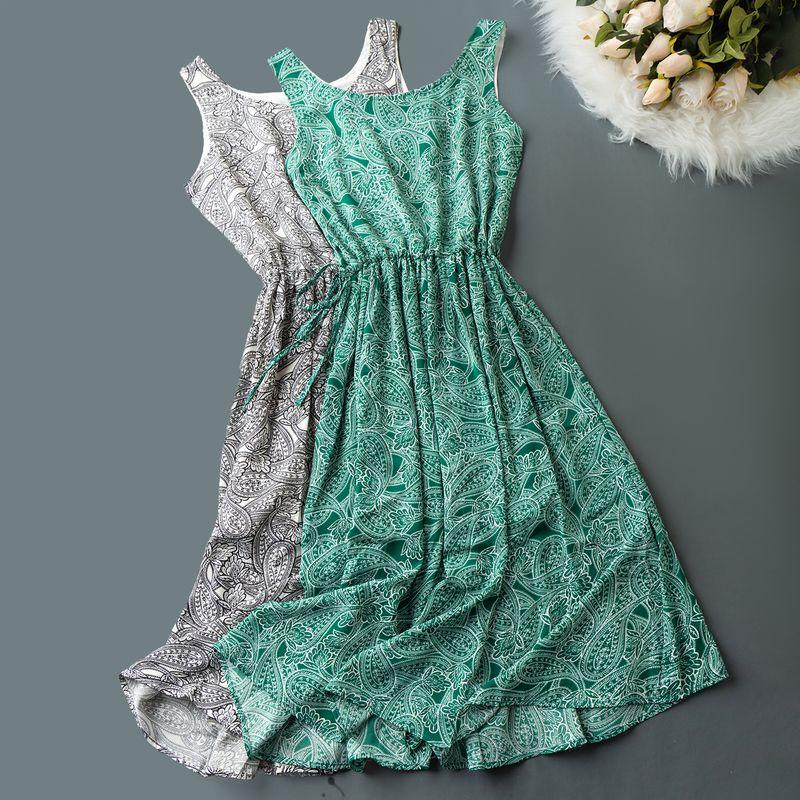 

Летняя Новинка Внешней Торговли Простое и Универсальное Платье-Жилет Продвинутой Текстуры с Принтом, Молодежный Стиль, Уменьшающий Возраст Black flowers with gray background All yards