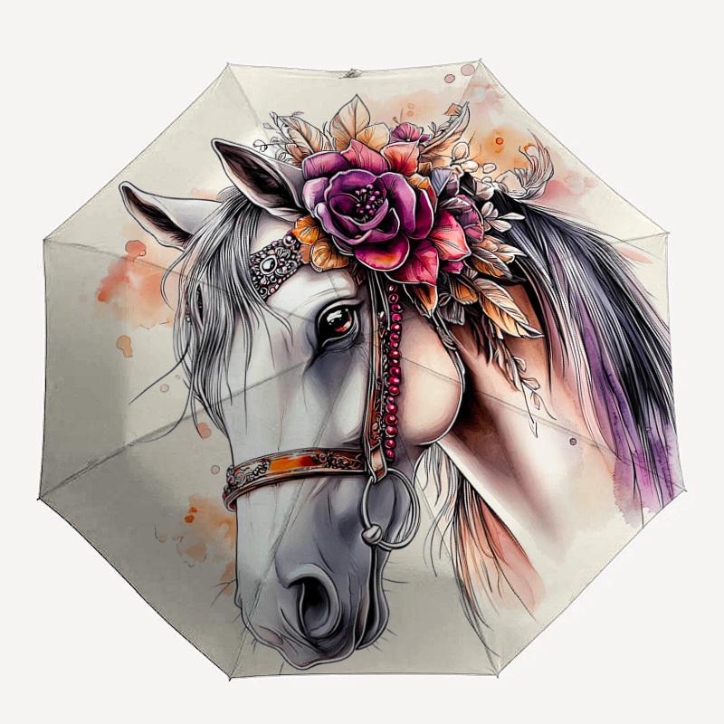 

1pc horse flower Pattern Umbrella Design Automatic Opening and Closing Umbrella, High-quality Travel Umbrella, Lightweight and Portable, -16