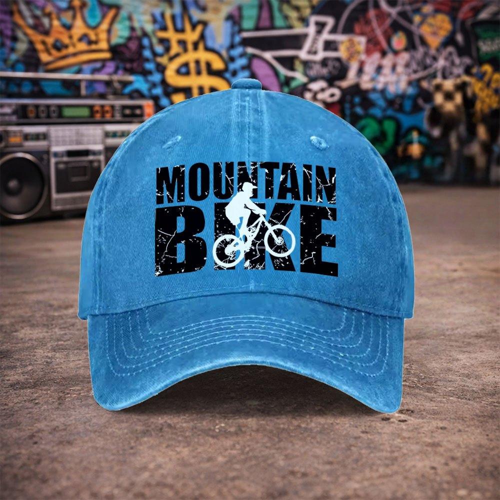 Pc Unisex Mountain Bike Pattern Vintage Washed Baseball Cap Unisexs Trendy Hat Versatile Duckbill Cap Fun Print A Unique