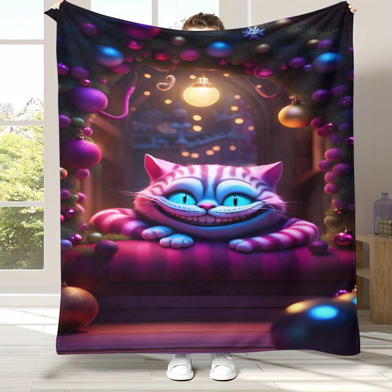 Alice In Wonderland Cartoon Cheshire Cat Flannel Blanket,Ultra Soft Warm Plush Throw for Home Bedroom Bed Sofa Cover Kid Gift