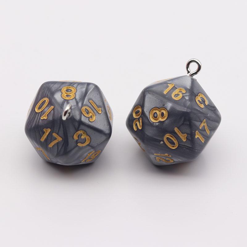 20-Sided Pearl Acrylic Dice Shaker Bag Keychain Pendant for DIY Jewelry