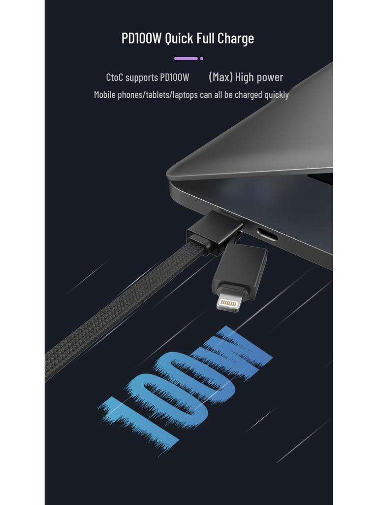 100W Rotating Telescopic 4-in-1 PD Fast Charging Cable with Custom Logo