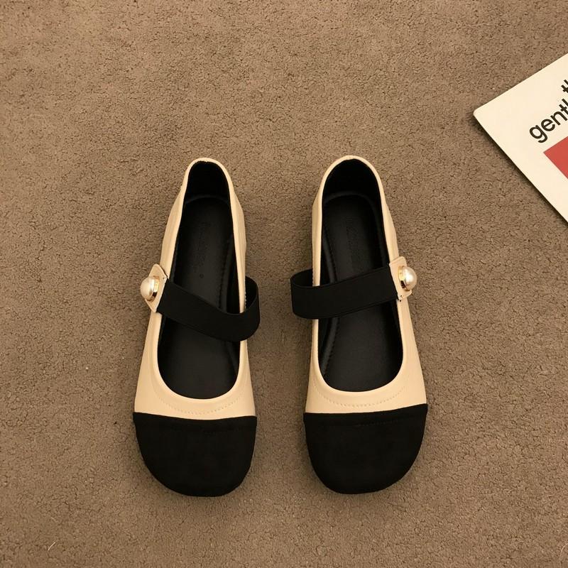 

Xiaoxiangfeng square head single shoes 2025 spring new pearl elastic band color matching Mary Jane shoes grandma shoes versatile ladyshoes 35 белый