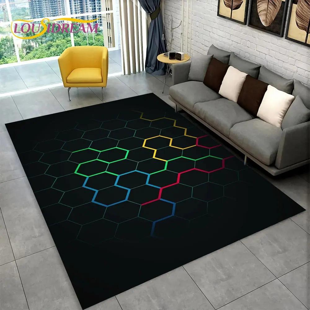 3D Abstrakt Modern Geometrisch Illusion Teppich, Teppich für Wohnzimmer Schlafzimmer Sofa Fußmatte Dekor Kinderspiel Rutschfeste Bodenmatte