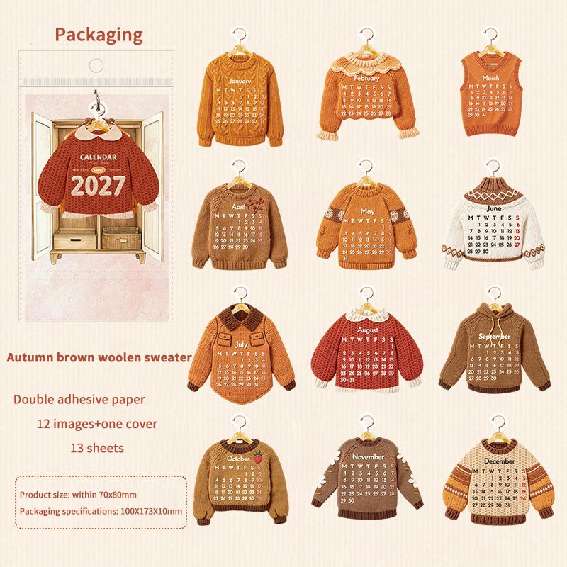 2027 Mini Creative Desktop Calendar Clothing Shaped Pages Ring Binding Non-fading for Home Desk Ornament Gift