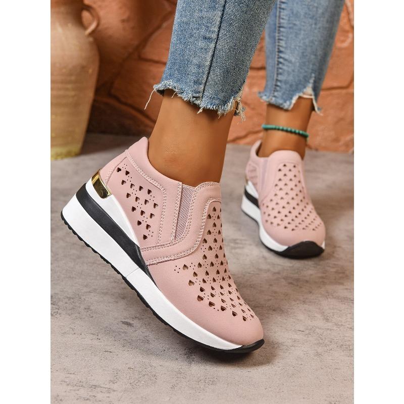 Women's Summer Wedge Hollow Height-Increasing Slip-On Loafers, European Style Comfort Footwear, Available In Large Sizes.