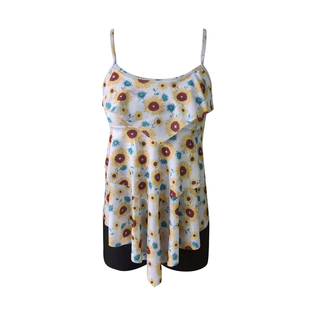 Two Piece Floral Print Women Swimsuit with Padded Bra Tankini Top and Swim Shorts Set for Beach Pool Water Activities