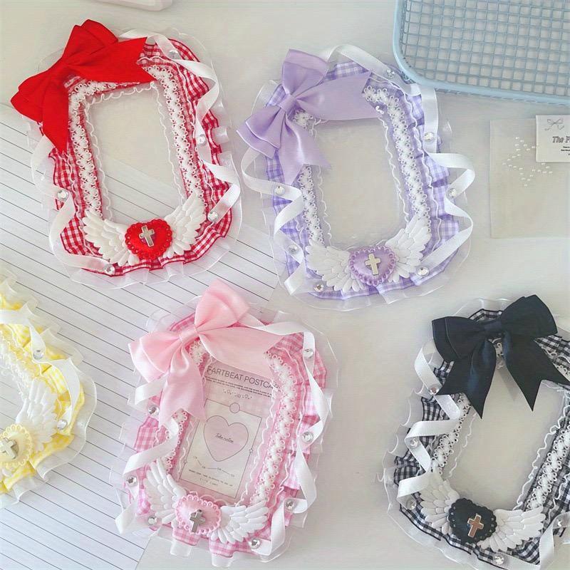 Lace Sleeve Bow 3-inch Photo Holder DIY Fabric Photo Holder Bag for School