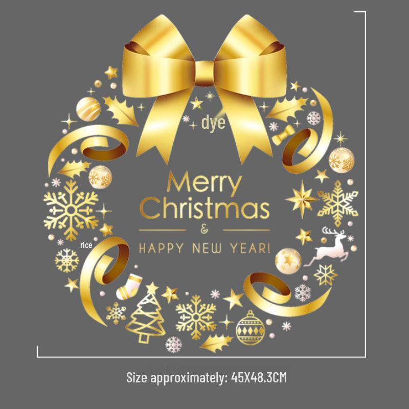 Gold Christmas Wreath & Tree Glass Door Sticker for Shop Windows