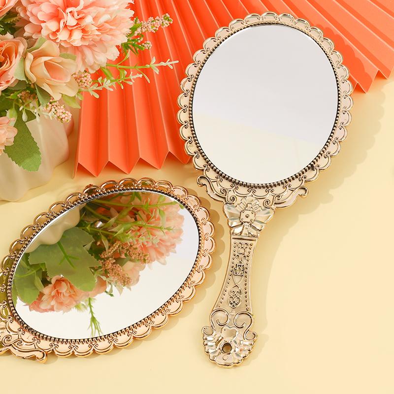 Miroir de maquillage de style classique miroir Miroirs dorés Miroir de maquillage à main manche Grande quantité peut être personnalisé