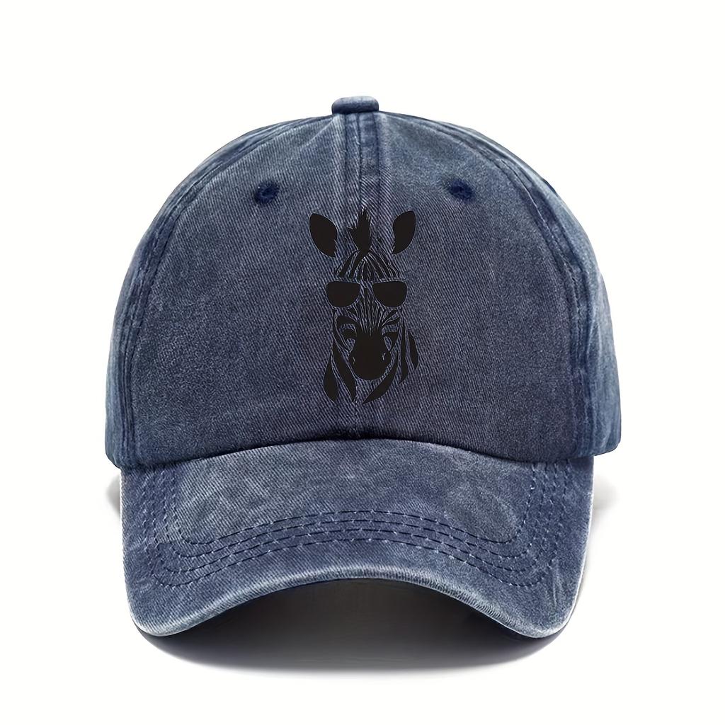 Cool Zebra Wearing Sunglasses Graphic Baseball Cap Unisex Distressed Washed Outdoor Casual Adjustable Hat